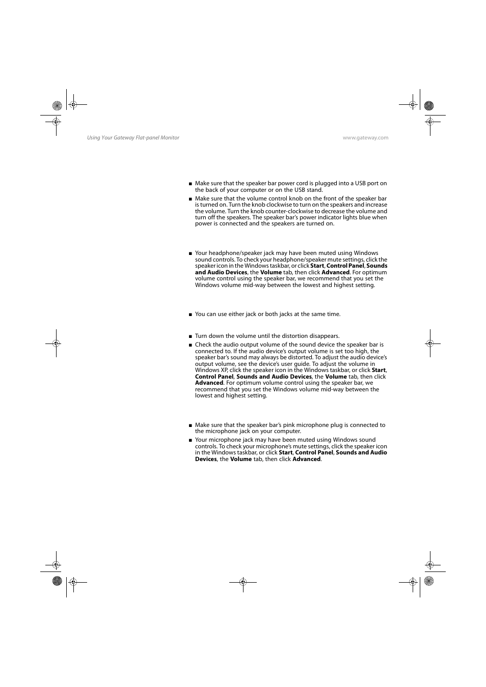 Speaker bar does not work | Gateway FPD1775W User Manual | Page 28 / 38