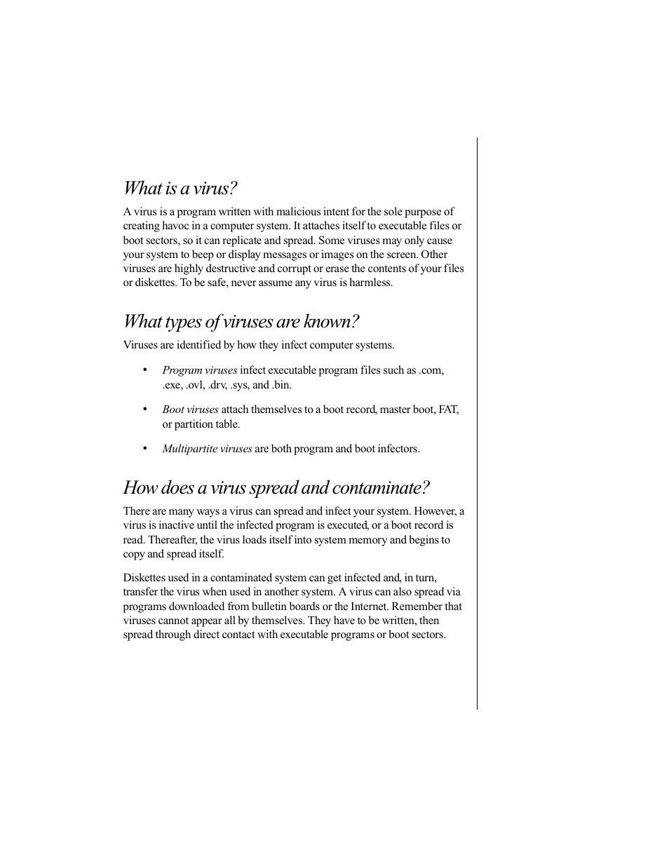 Computer virus notice, What is a virus, What types of viruses are known | How does a virus spread and contaminate | Gateway E-5200 User Manual | Page 38 / 46