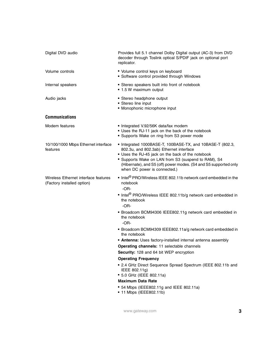 Communications | Gateway 450RGH User Manual | Page 3 / 9