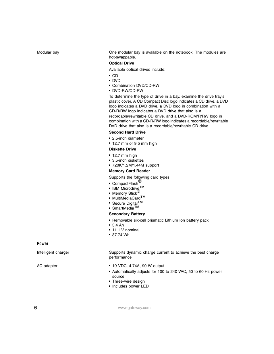 Power | Gateway 450RGH User Manual | Page 6 / 9