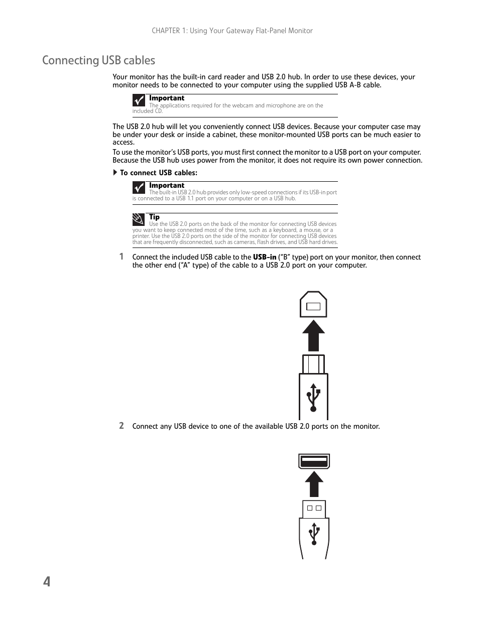 Connecting usb cables, To connect usb cables, Connecting usb cables (option) | Gateway FHD2102 User Manual | Page 8 / 28