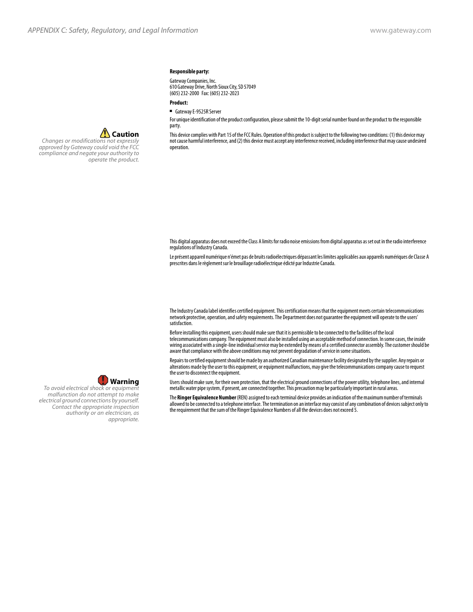 Canada, Fcc declaration of conformity | Gateway E-9525R User Manual | Page 122 / 130