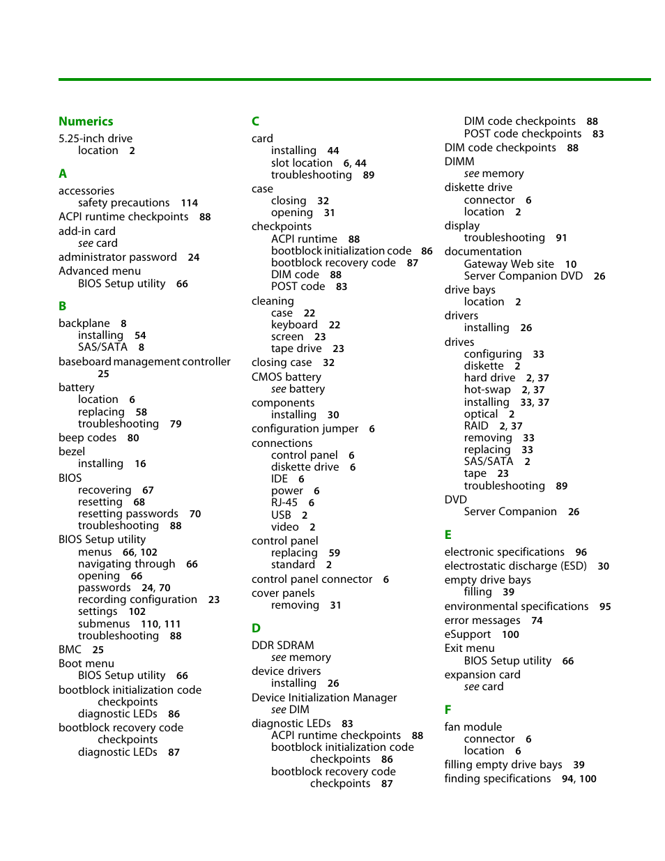 Numerics, Index | Gateway E-9525R User Manual | Page 125 / 130