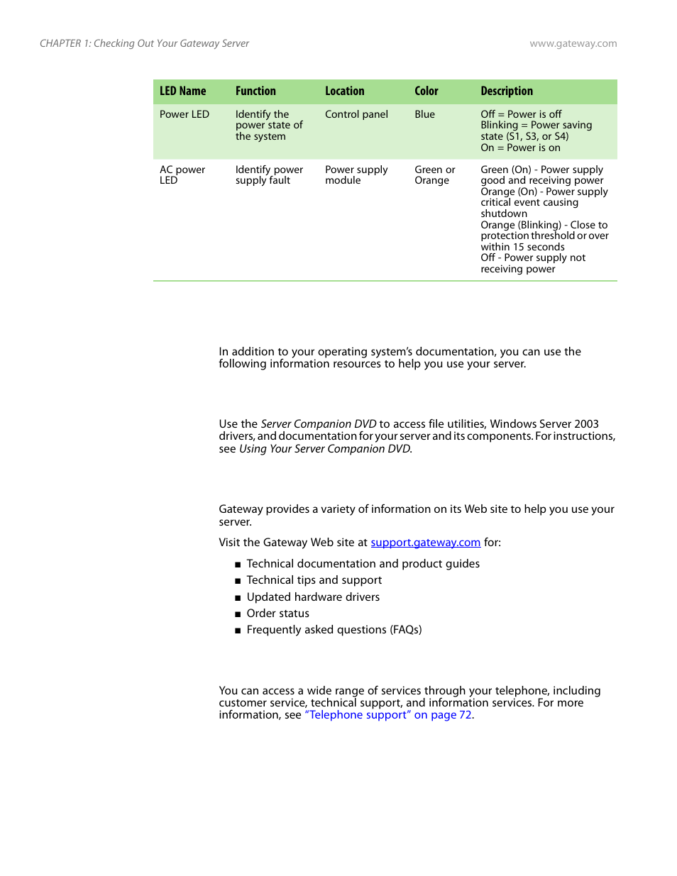 Getting help, Server companion dvd, Gateway web site | Telephone support | Gateway E-9525R User Manual | Page 16 / 130