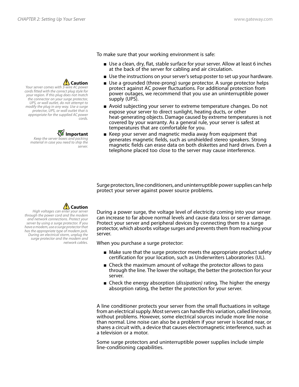 Setting up the hardware, Protecting from power source problems | Gateway E-9525R User Manual | Page 18 / 130