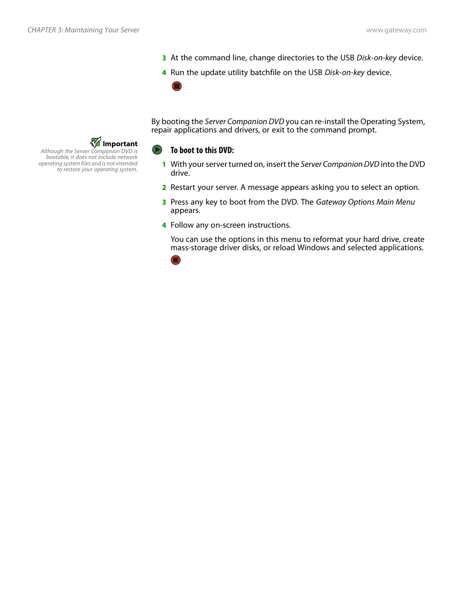 Booting the server companion dvd | Gateway E-9525R User Manual | Page 34 / 130