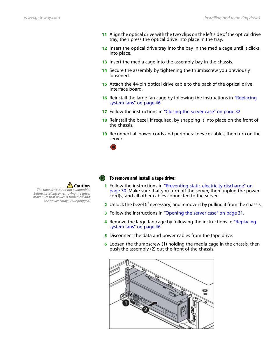 Removing and installing a tape drive | Gateway E-9525R User Manual | Page 41 / 130