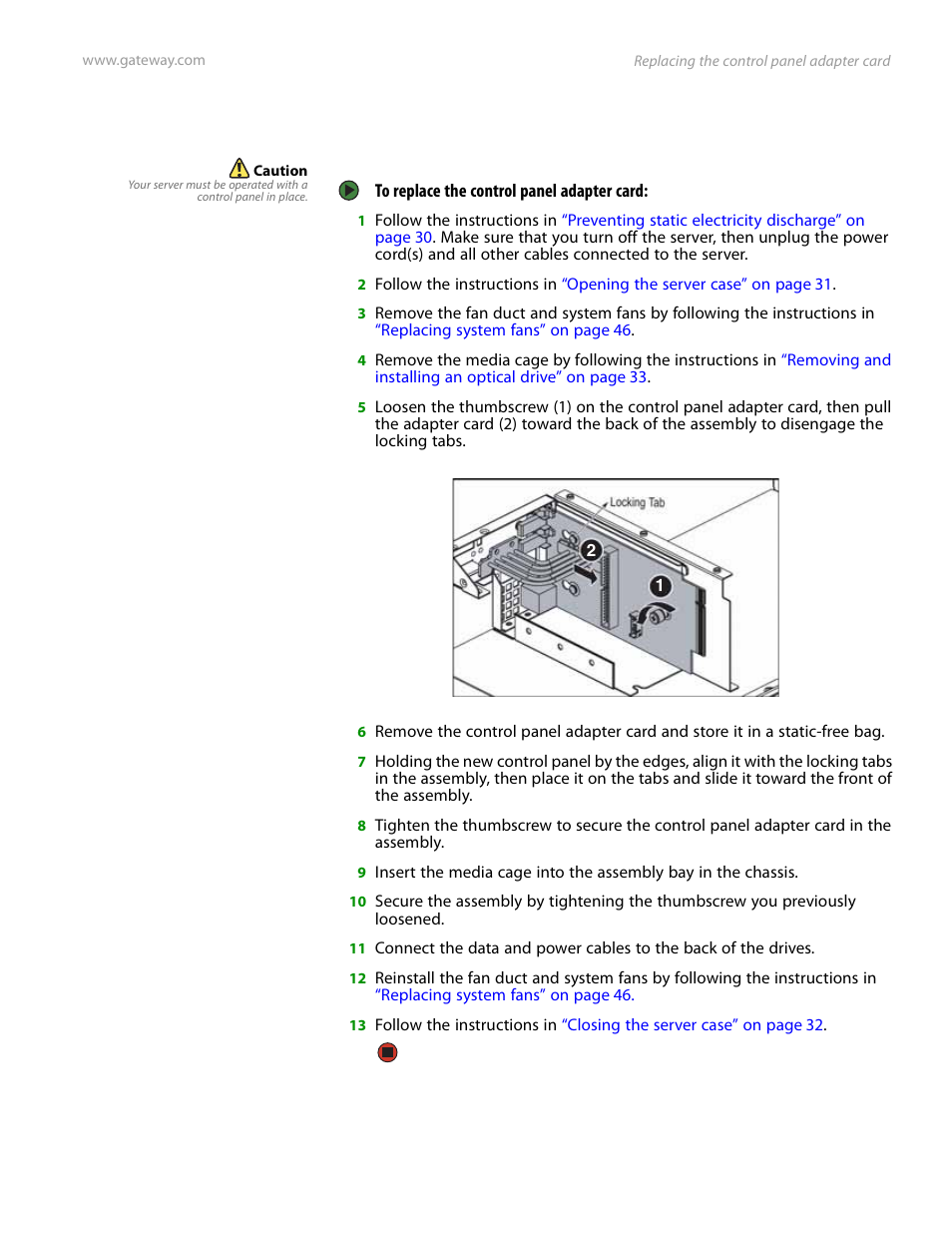 Replacing the control panel adapter card | Gateway E-9525R User Manual | Page 65 / 130