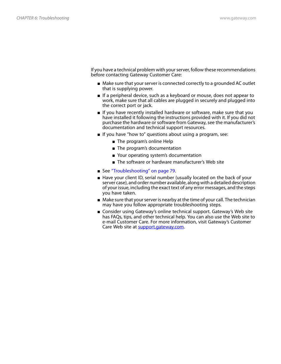 Telephone support, Before calling gateway customer care | Gateway E-9525R User Manual | Page 78 / 130