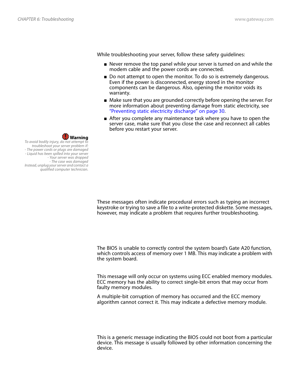 Safety guidelines, Error messages, Safety guidelines error messages | Error | Gateway E-9525R User Manual | Page 80 / 130