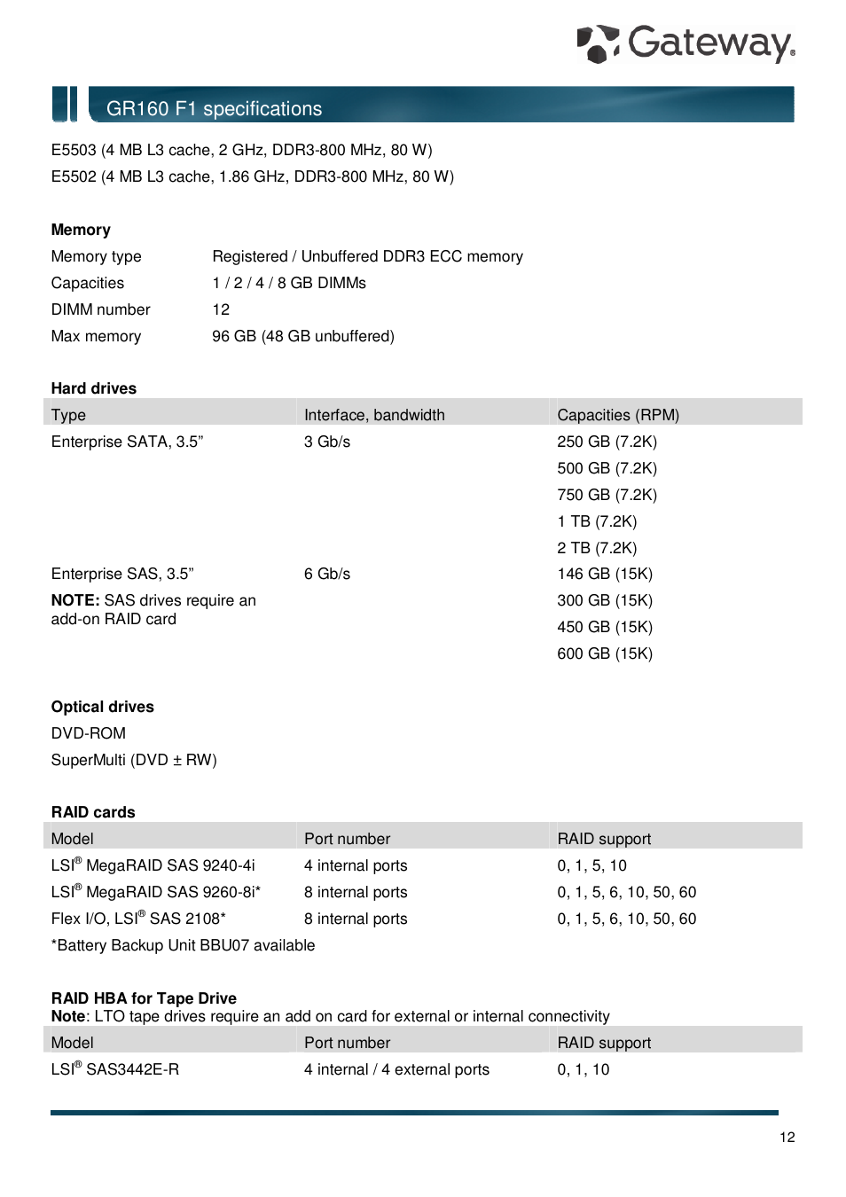 Gr160 f1 specifications | Gateway GR160 F1 User Manual | Page 12 / 14