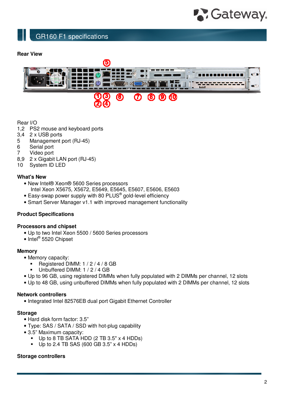 Gr160 f1 specifications | Gateway GR160 F1 User Manual | Page 2 / 14