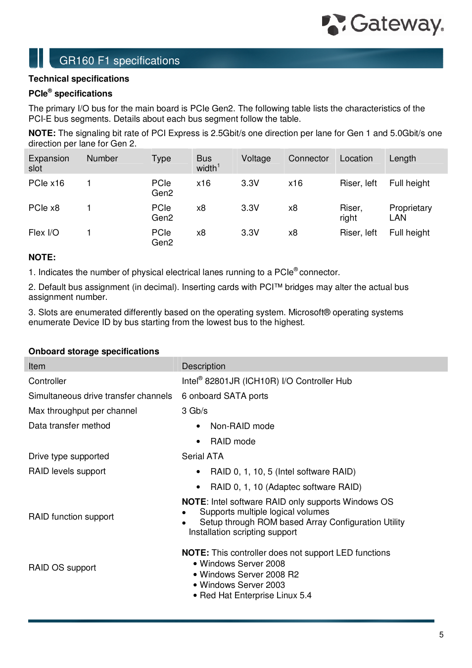 Gr160 f1 specifications | Gateway GR160 F1 User Manual | Page 5 / 14