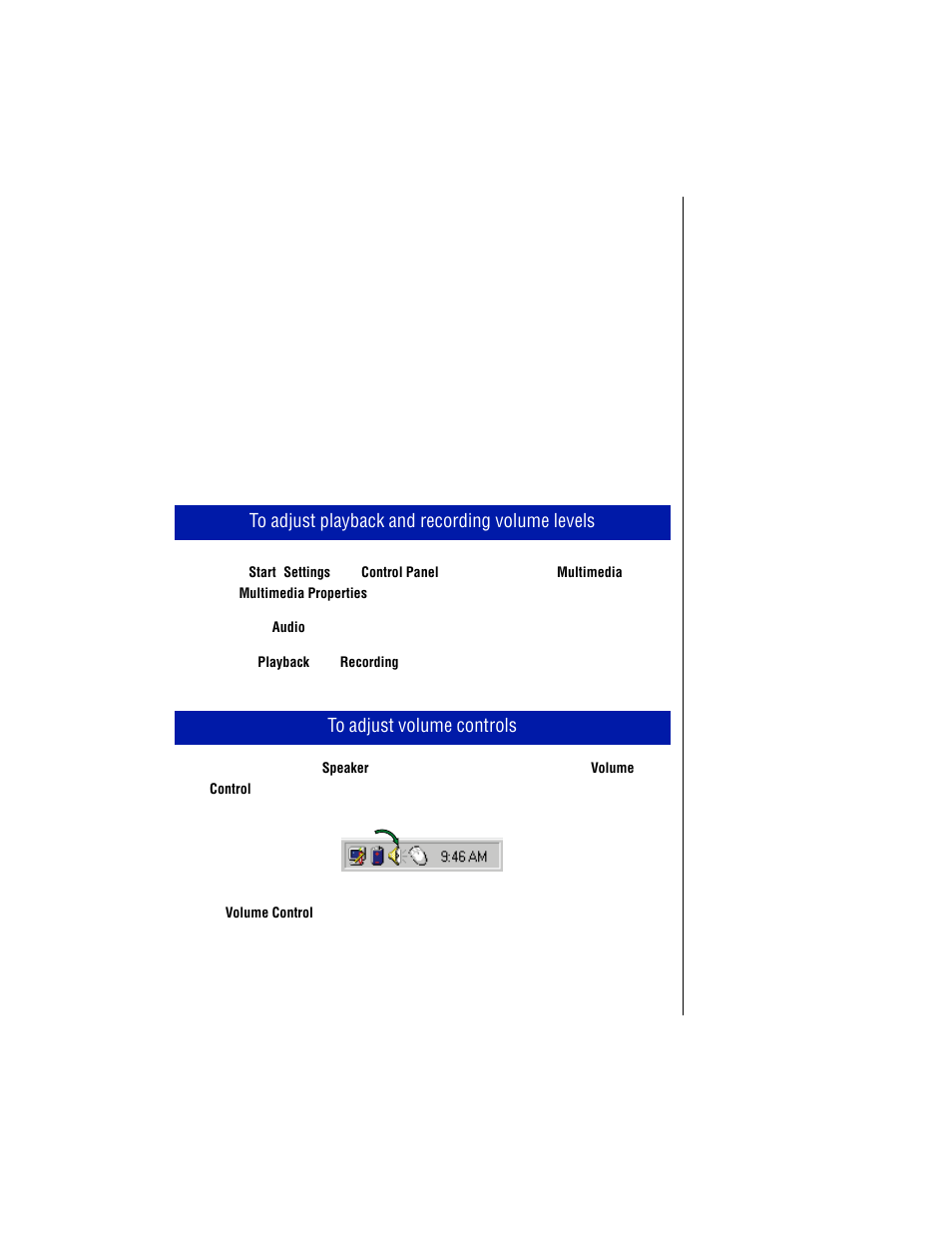 Using the audio, Adjusting the volume, To adjust playback and recording volume levels | To adjust volume controls | Gateway TM 5150 User Manual | Page 29 / 78