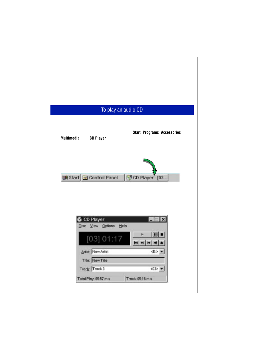 Playing an audio disc, To play an audio cd | Gateway TM 5150 User Manual | Page 33 / 78