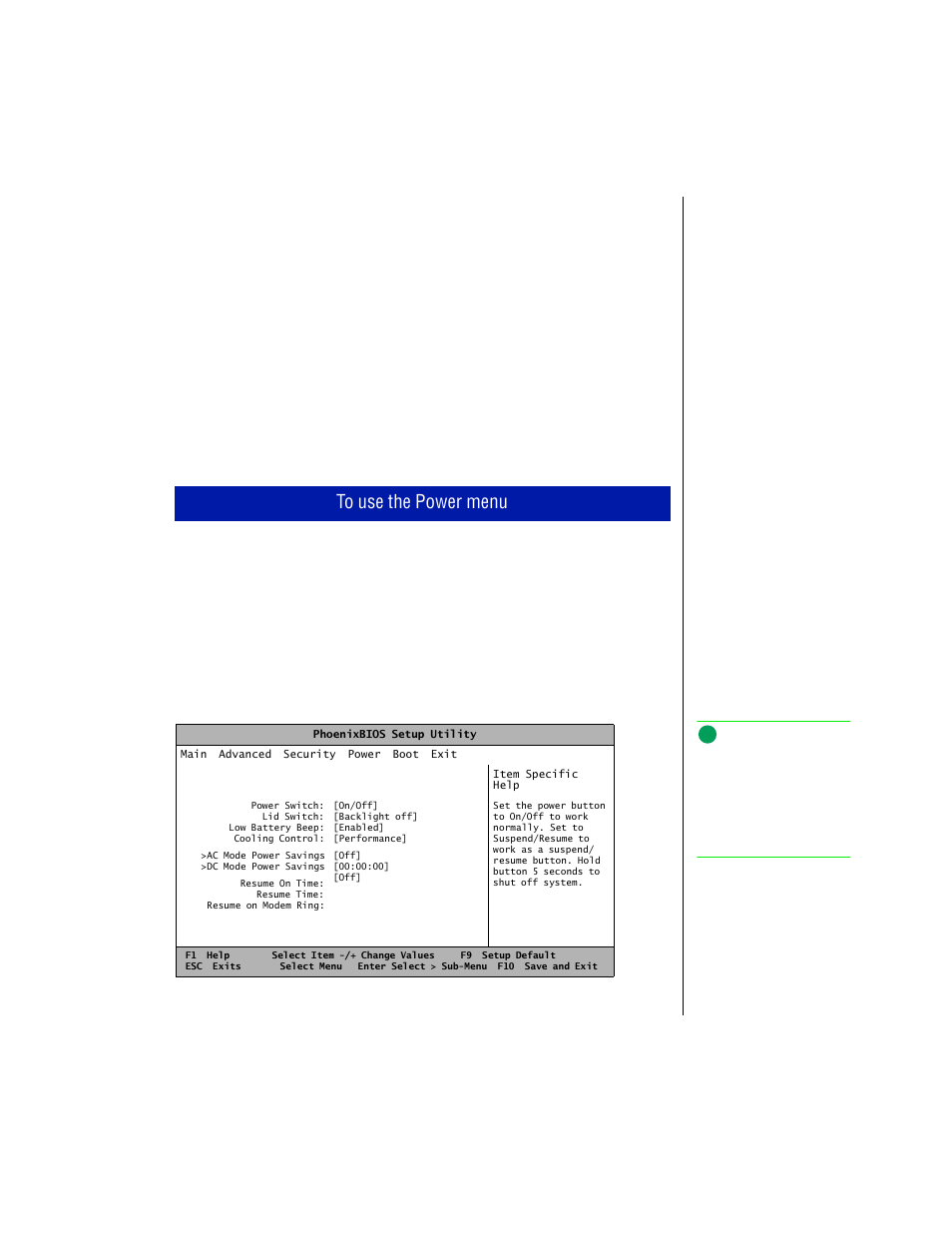 Using the power menu, To use the power menu | Gateway TM 5150 User Manual | Page 63 / 78