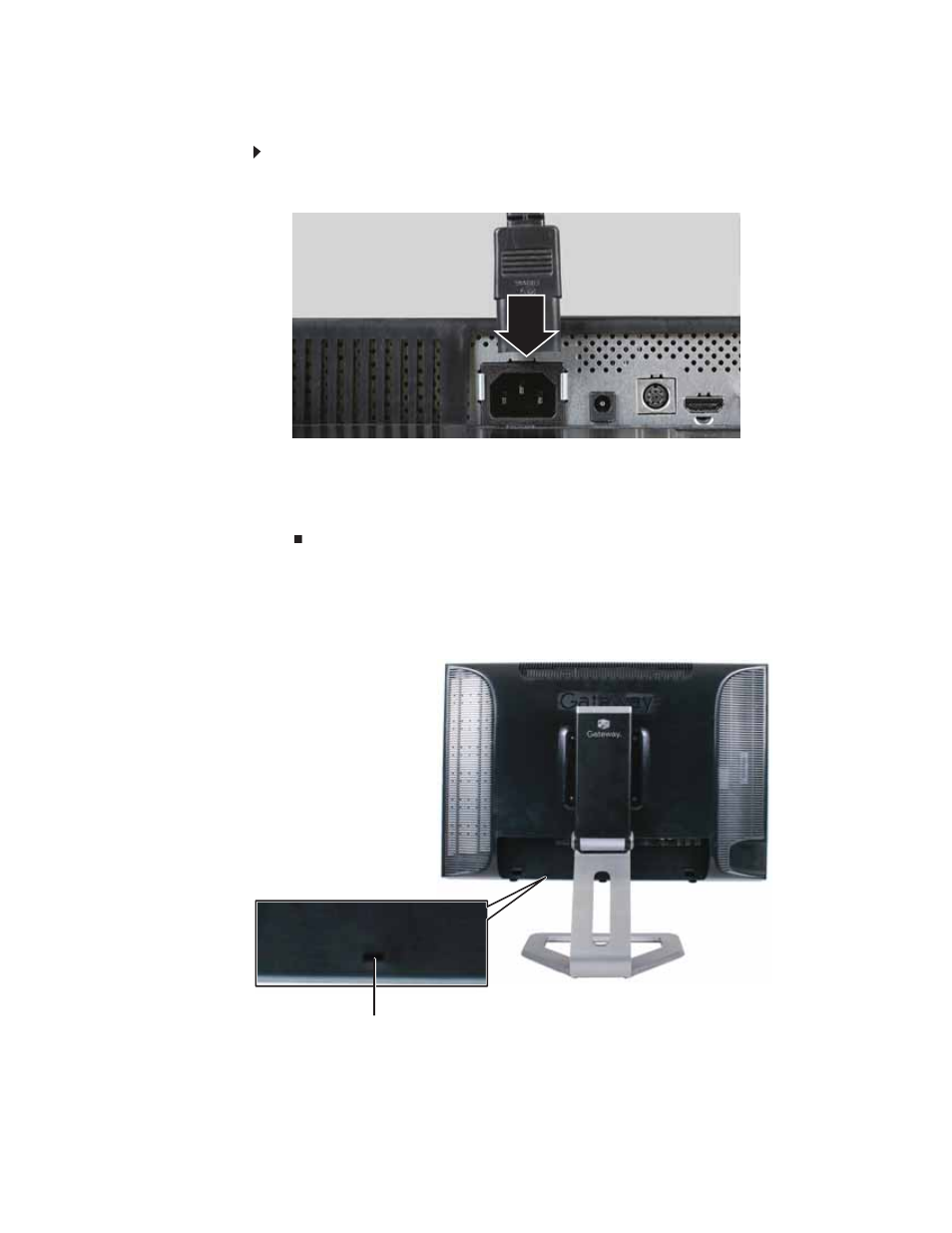 Connecting power, Connecting a security cable, Connecting power connecting a security cable | Gateway FHD2400 User Manual | Page 11 / 38