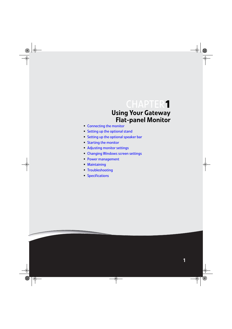 Using your gateway flat-panel monitor, Chapter 1: using your gateway flat-panel monitor, Chapter | Gateway FPD1975W User Manual | Page 5 / 32