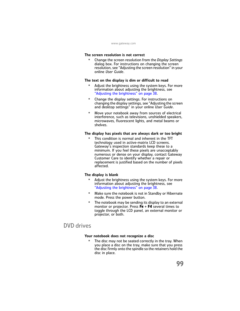 Dvd drives, Dvd drives” on | Gateway Laptop User Manual | Page 107 / 152