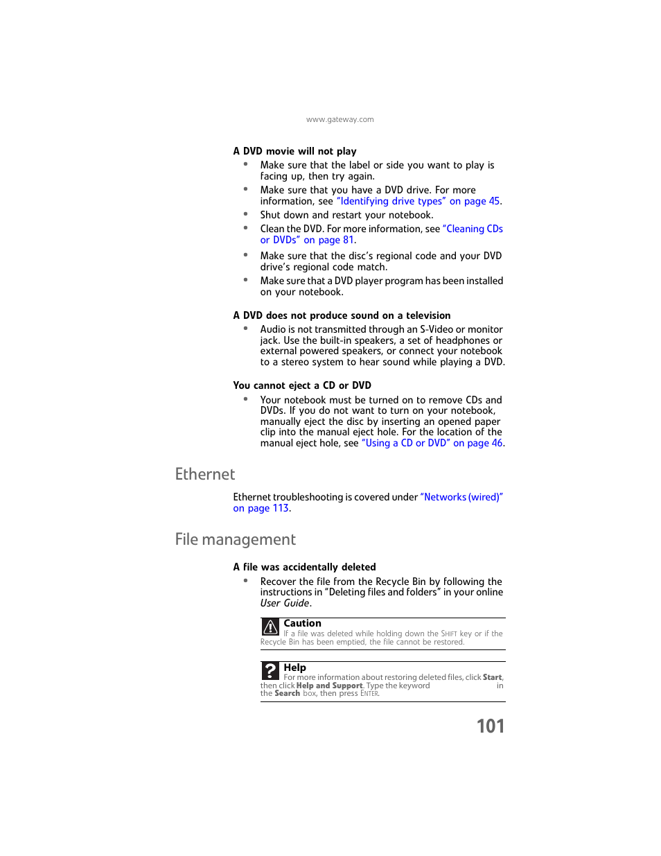 Ethernet, File management, Ethernet file management | Gateway Laptop User Manual | Page 109 / 152