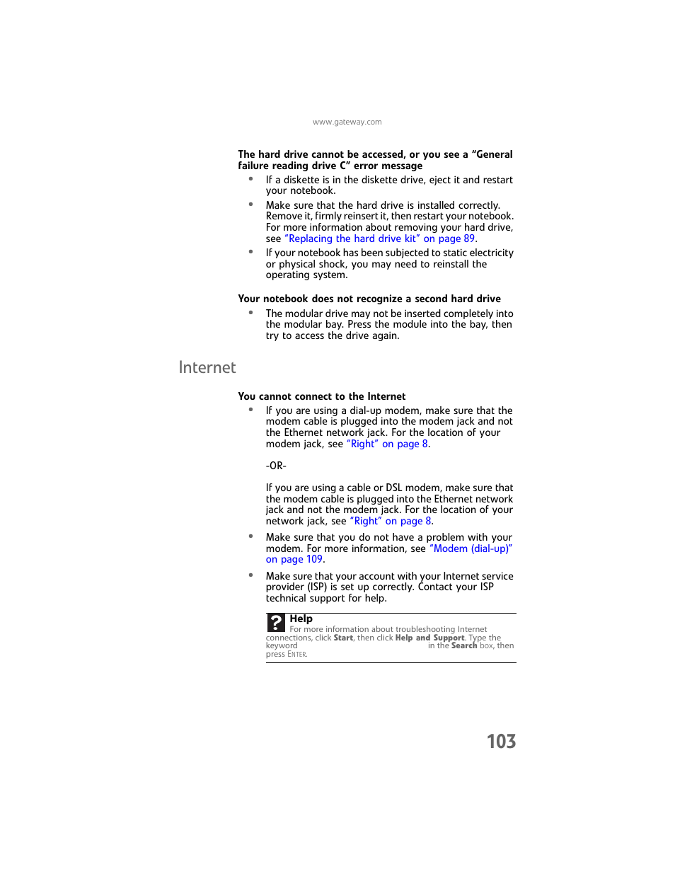 Internet | Gateway Laptop User Manual | Page 111 / 152