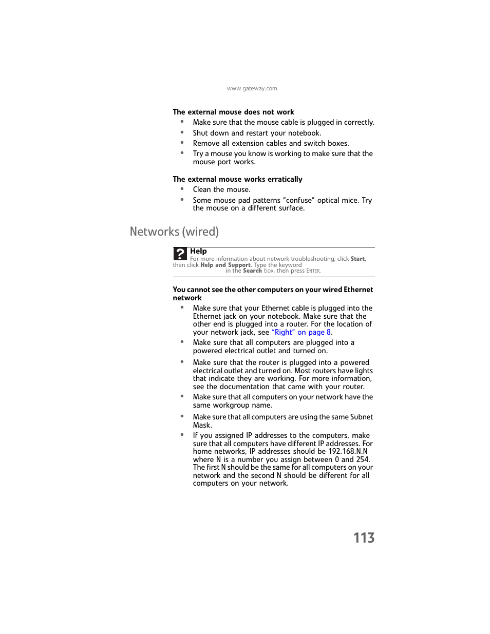 Networks (wired) | Gateway Laptop User Manual | Page 121 / 152