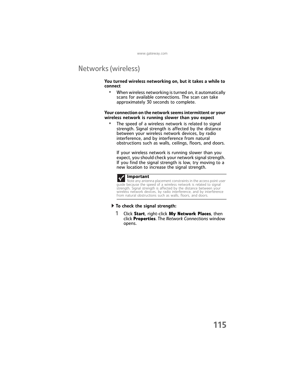 Networks (wireless) | Gateway Laptop User Manual | Page 123 / 152