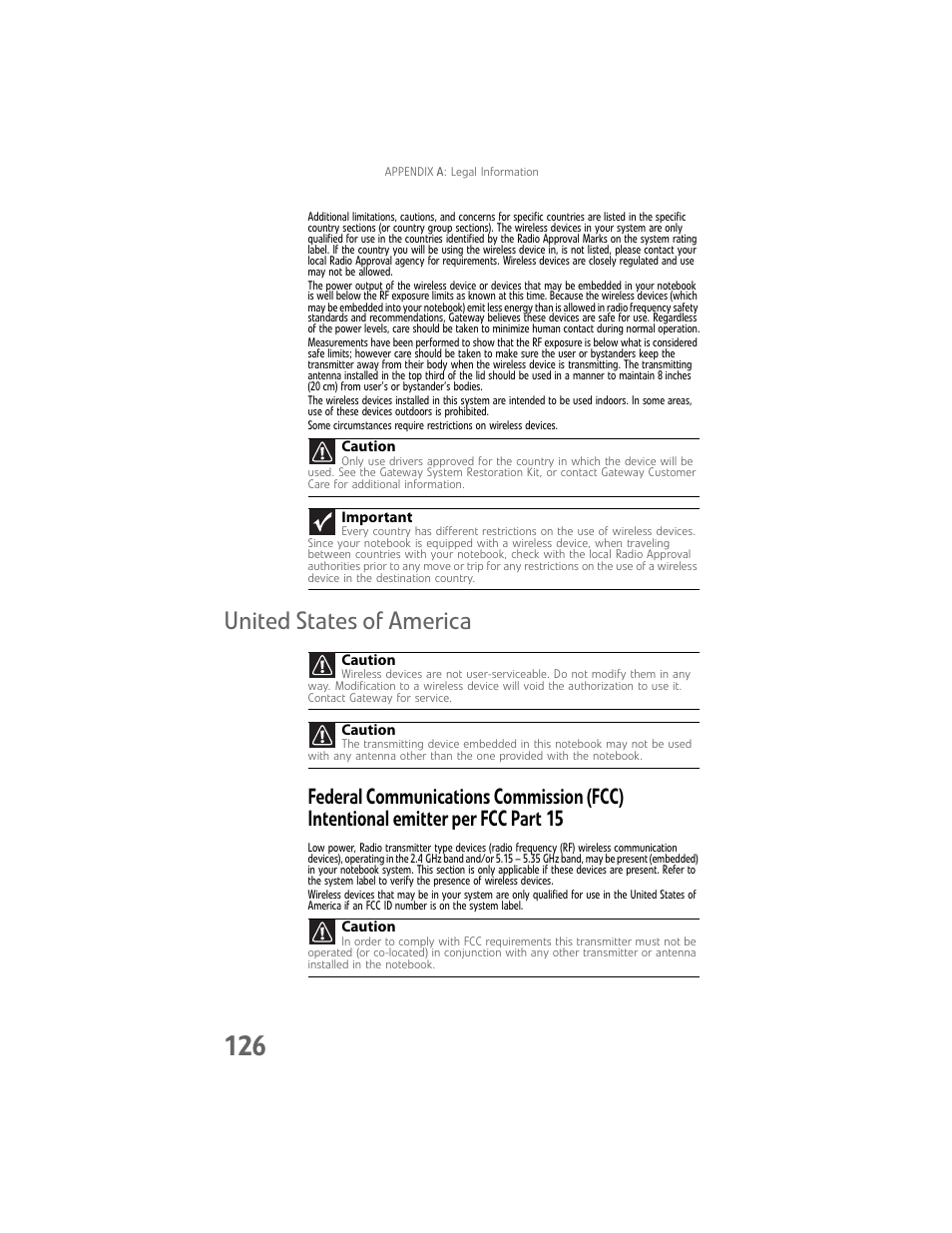United states of america | Gateway Laptop User Manual | Page 134 / 152