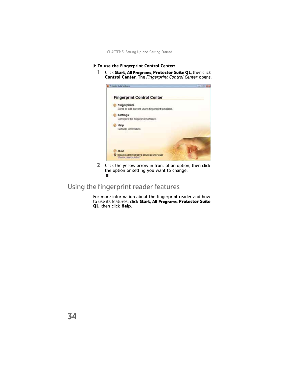 Using the fingerprint reader features | Gateway Laptop User Manual | Page 42 / 152