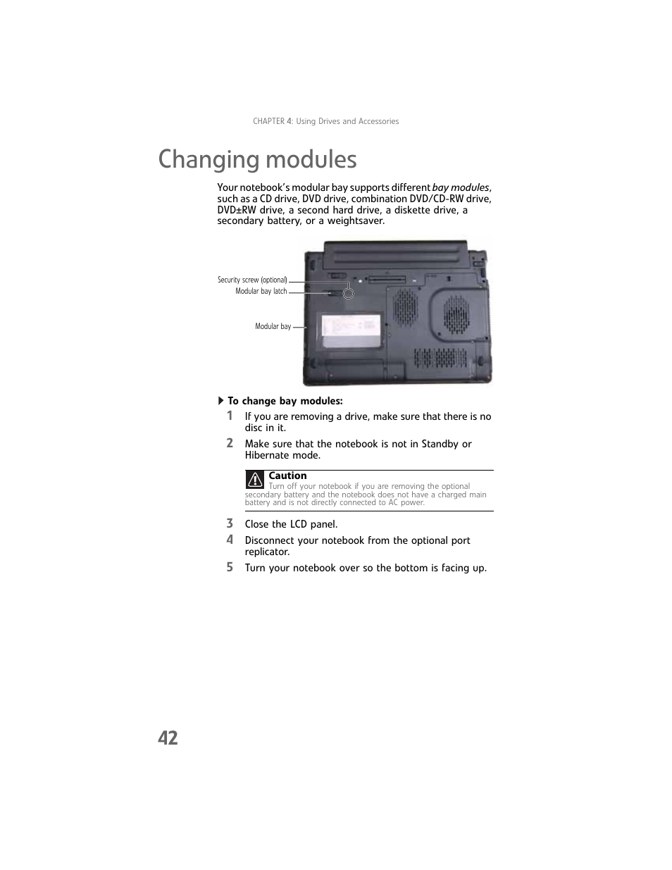 Changing modules | Gateway Laptop User Manual | Page 50 / 152
