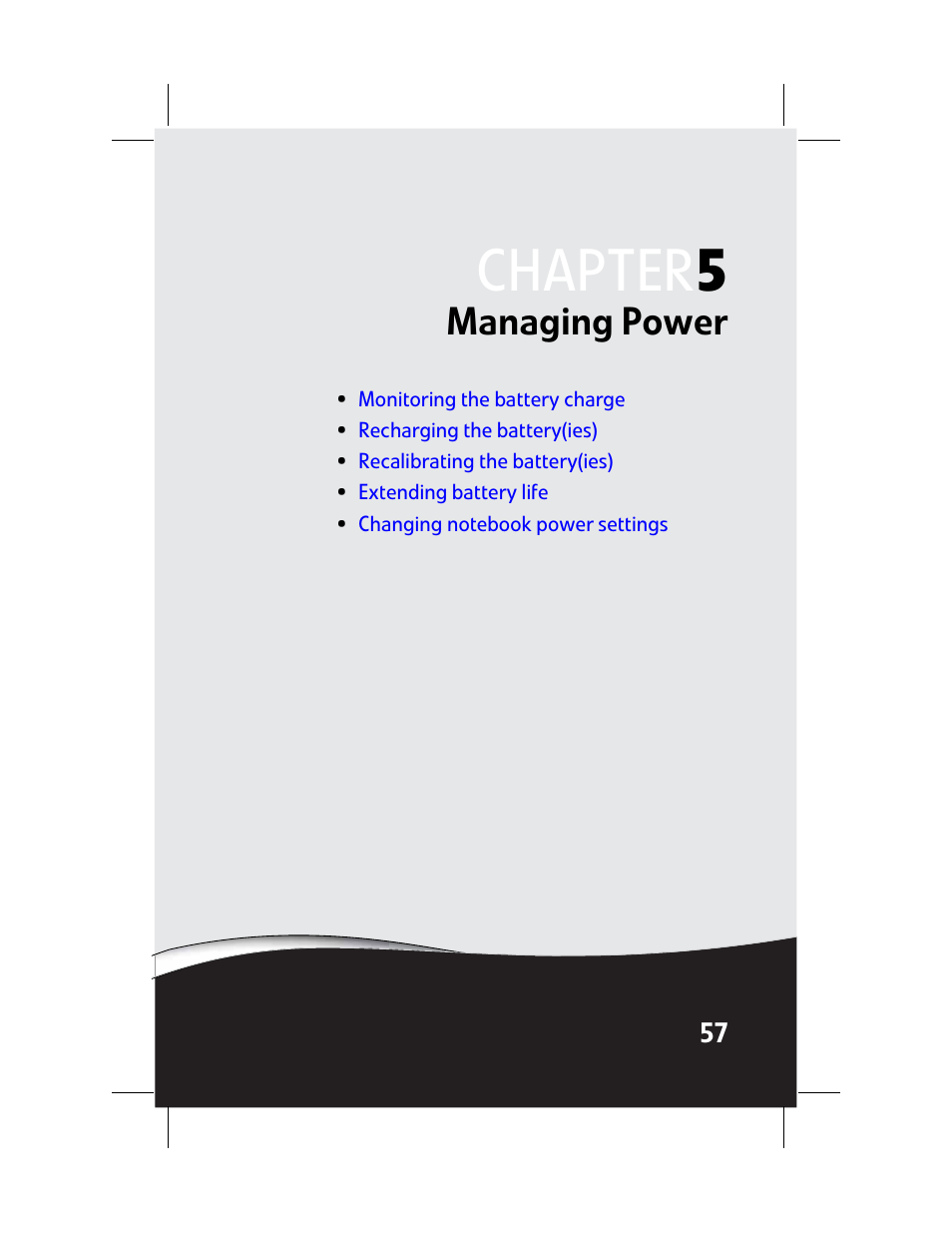 Managing power, Chapter 5: managing power, Chapter 5 | Gateway Laptop User Manual | Page 65 / 152
