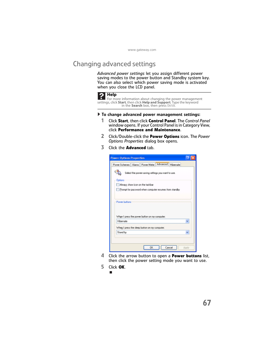 Changing advanced settings, Changing advanced | Gateway Laptop User Manual | Page 75 / 152