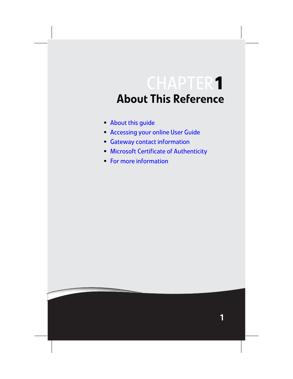 About this reference, Chapter 1: about this reference, Chapter 1 | Gateway Laptop User Manual | Page 9 / 152