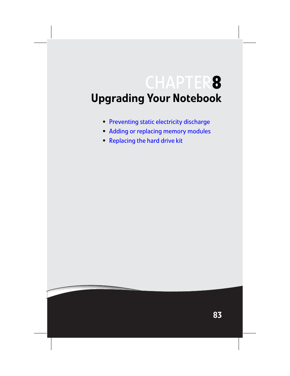 Upgrading your notebook, Chapter 8: upgrading your notebook, Chapter 8 | Gateway Laptop User Manual | Page 91 / 152