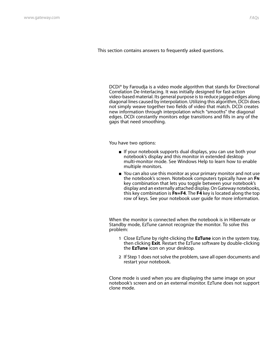 Faqs, General, What is dcdi® by faroudja | Gateway FPD2185W User Manual | Page 27 / 42