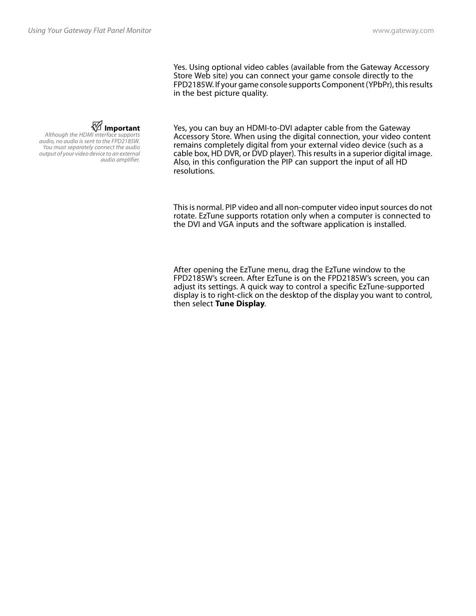 Can i connect my game console to this monitor | Gateway FPD2185W User Manual | Page 32 / 42