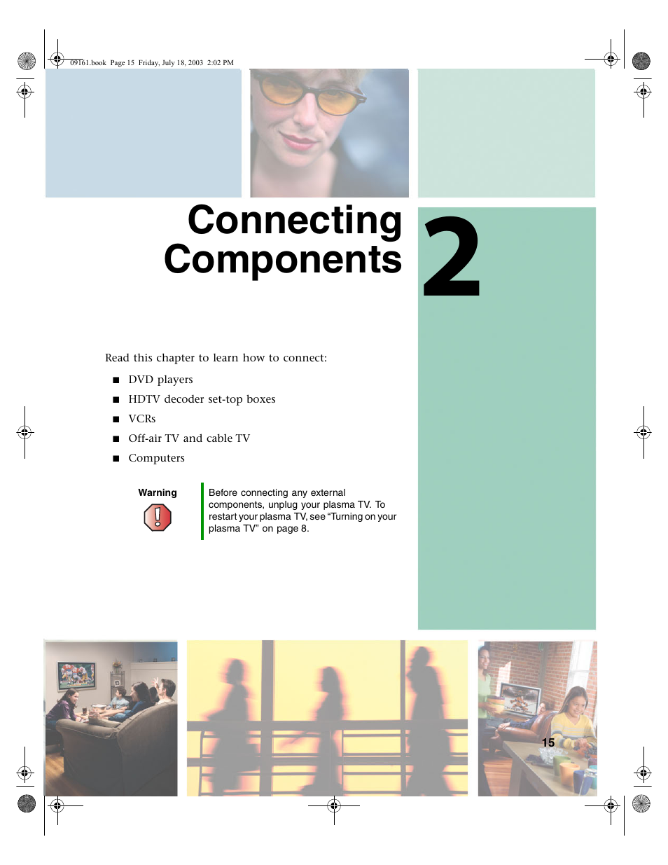 Connecting components, Warning | Gateway GTW-P46M103 User Manual | Page 19 / 58