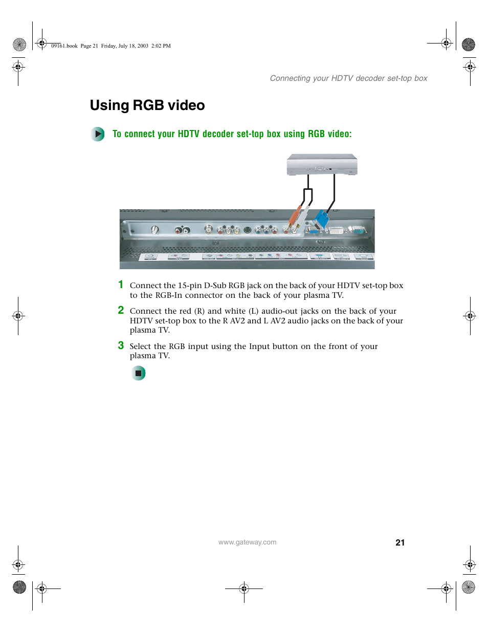 Using rgb video | Gateway GTW-P46M103 User Manual | Page 25 / 58