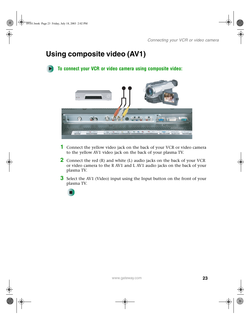 Using composite video (av1) | Gateway GTW-P46M103 User Manual | Page 27 / 58