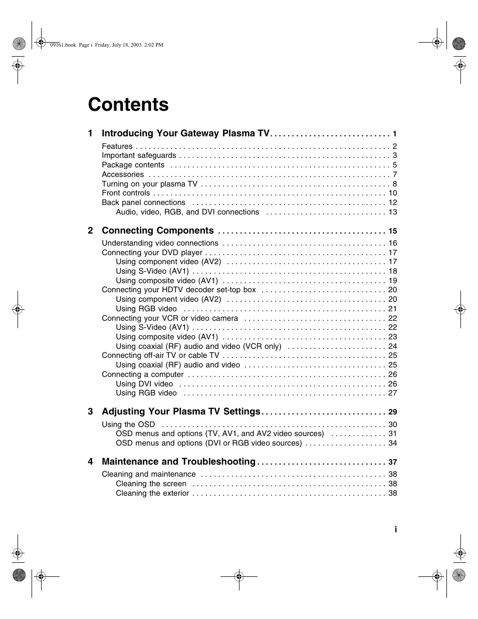 Gateway GTW-P46M103 User Manual | Page 3 / 58