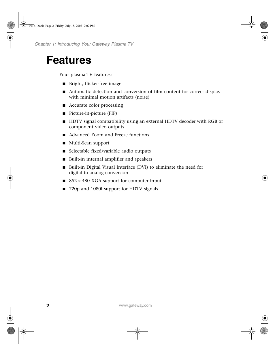 Features | Gateway GTW-P46M103 User Manual | Page 6 / 58