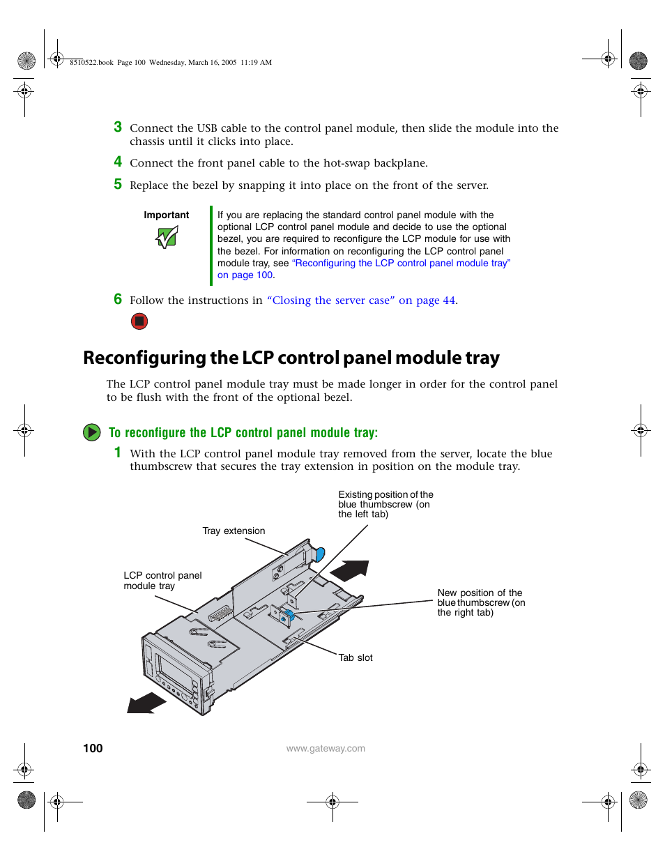 Reconfiguring the lcp control panel module tray | Gateway 9415 User Manual | Page 105 / 188