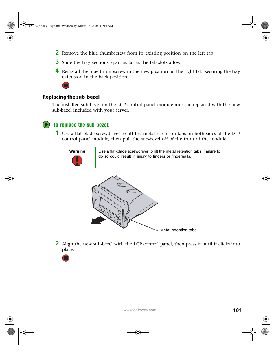 Replacing the sub-bezel | Gateway 9415 User Manual | Page 106 / 188