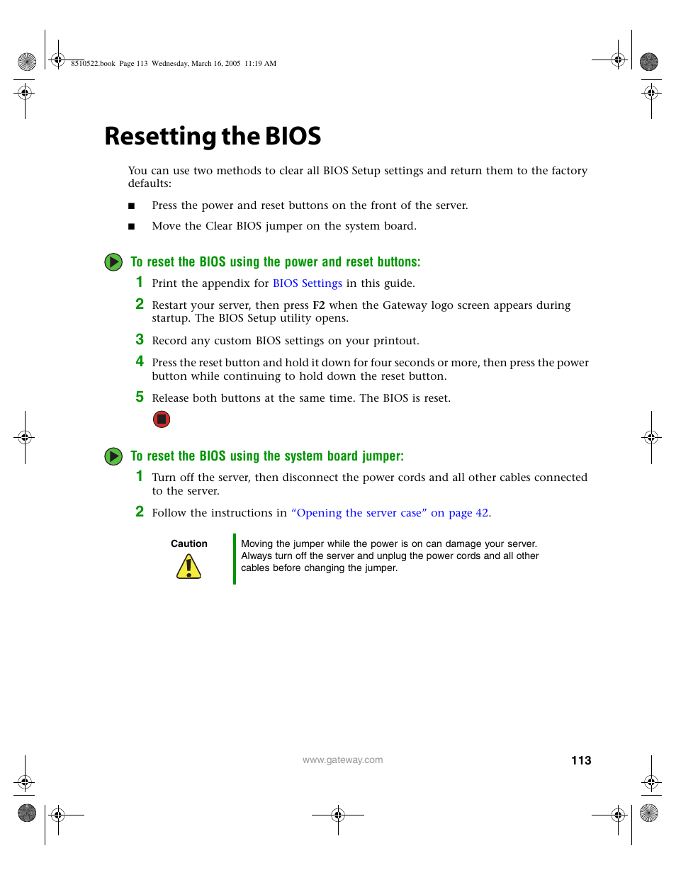 Resetting the bios | Gateway 9415 User Manual | Page 118 / 188