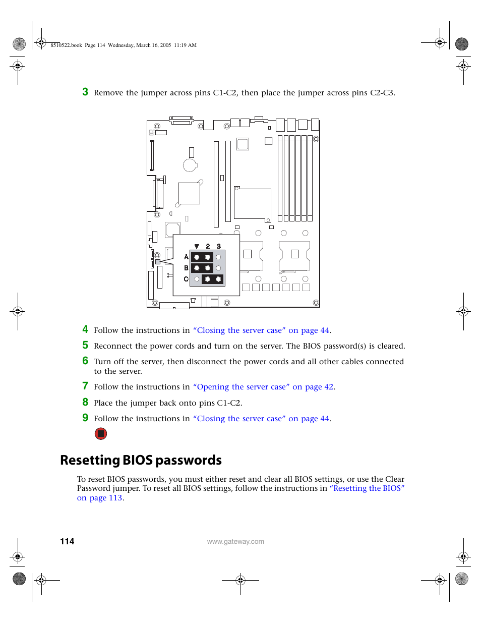 Resetting bios passwords | Gateway 9415 User Manual | Page 119 / 188