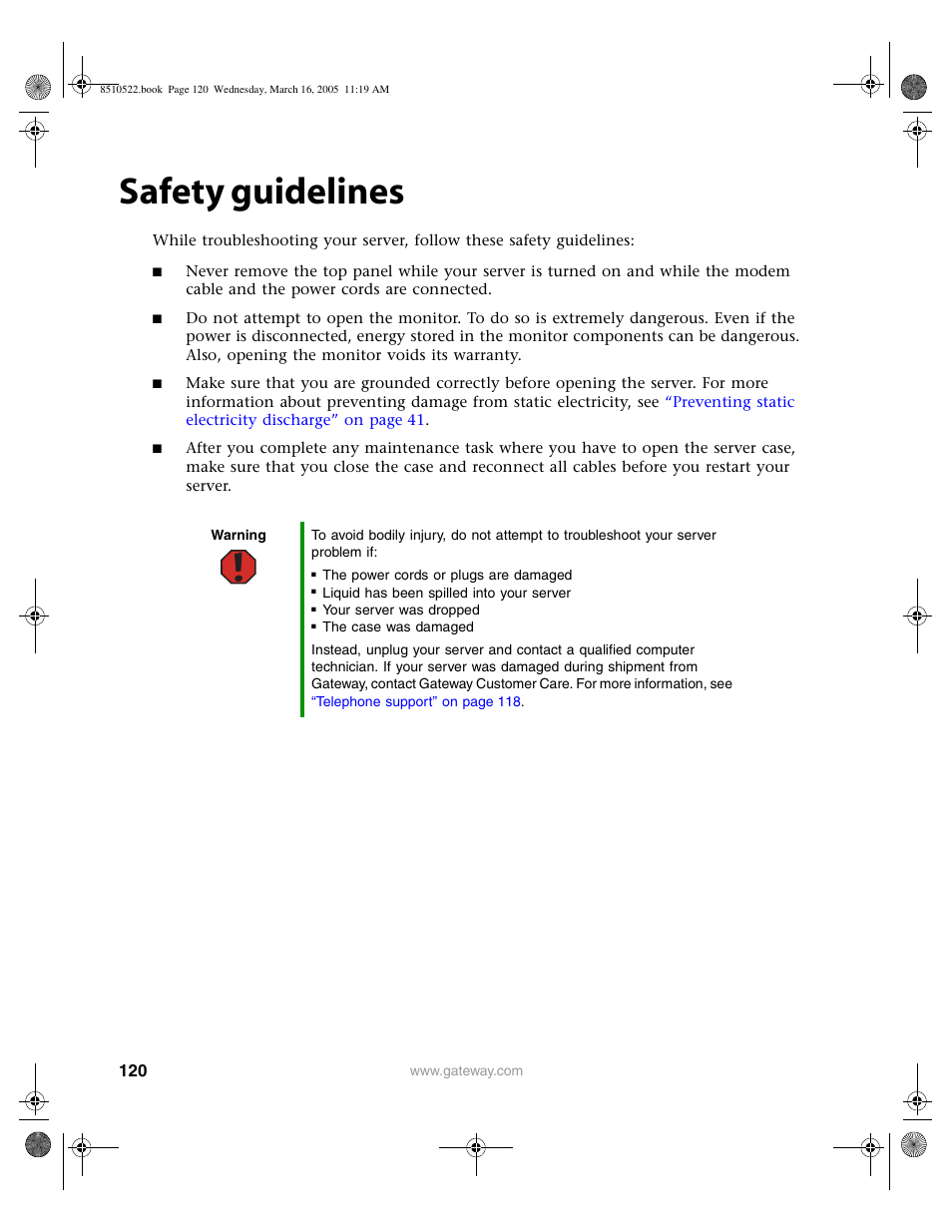Safety guidelines | Gateway 9415 User Manual | Page 125 / 188