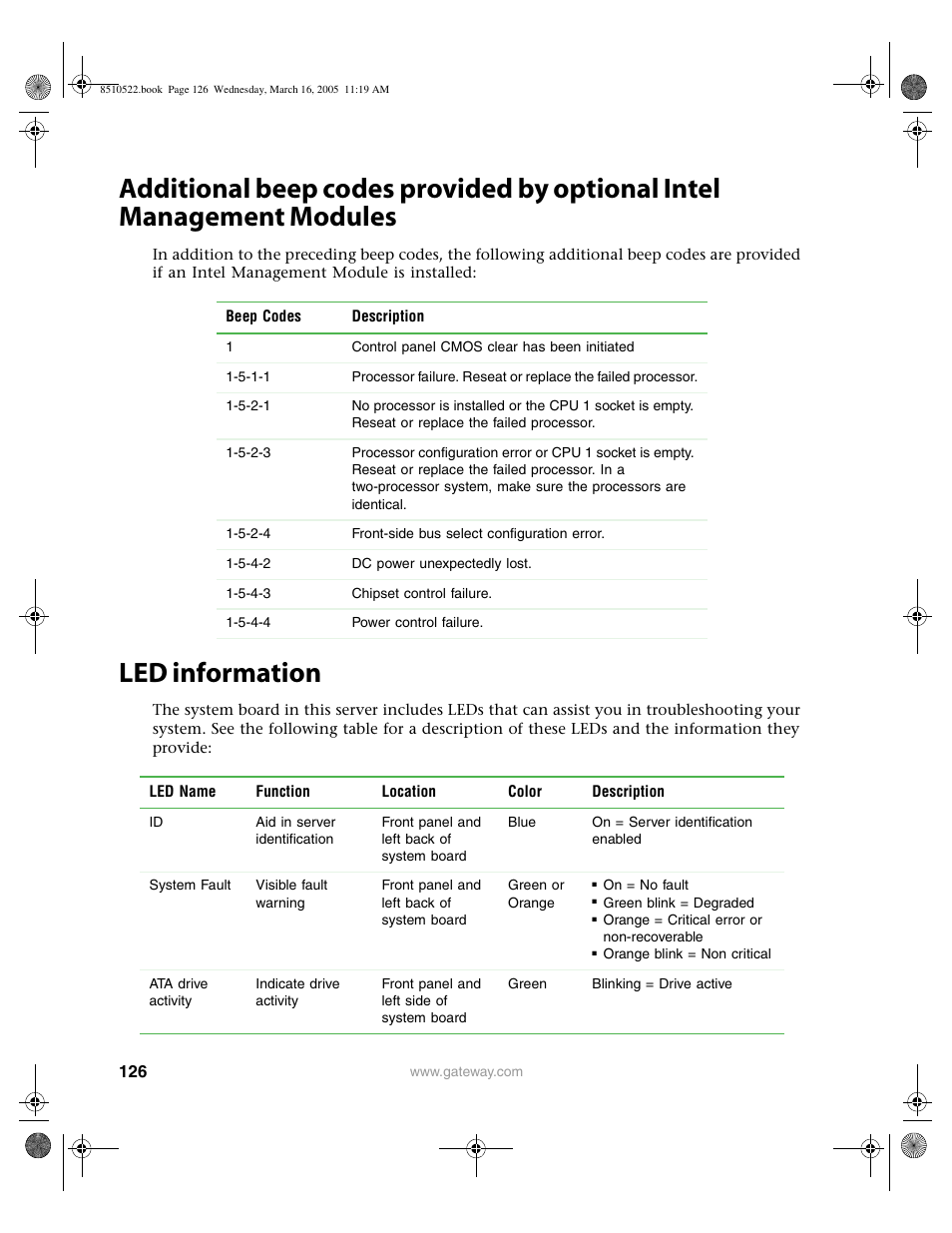 Led information | Gateway 9415 User Manual | Page 131 / 188