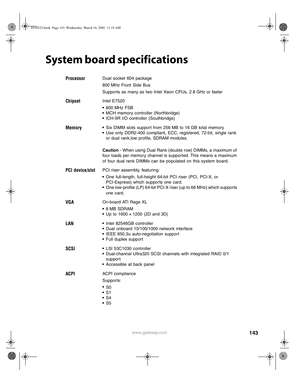 System board specifications | Gateway 9415 User Manual | Page 148 / 188