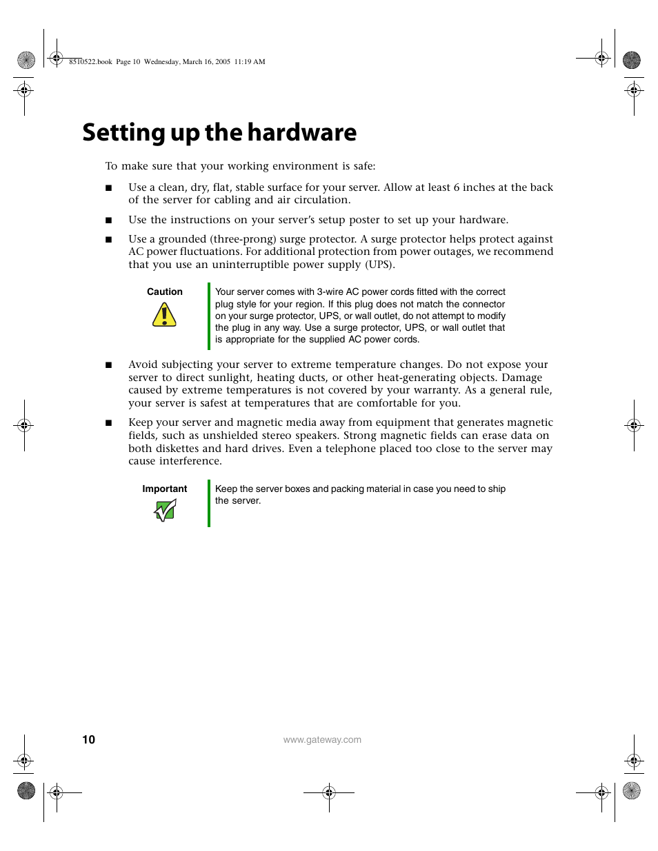 Setting up the hardware | Gateway 9415 User Manual | Page 15 / 188