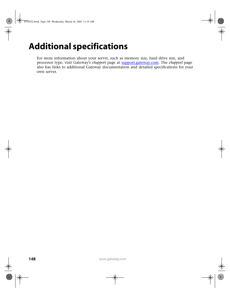 Additional specifications | Gateway 9415 User Manual | Page 153 / 188